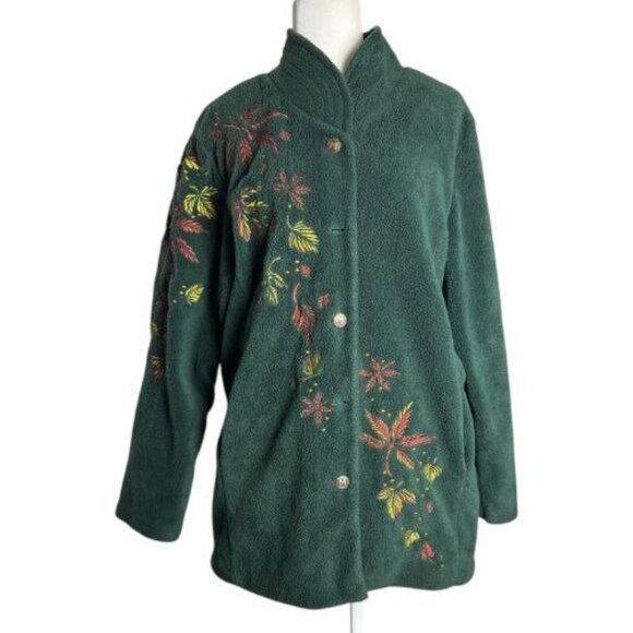 Bob Mackie Wearable Art Green Autumn Leaf Velour Shacket Coat Women's SZ LG - Picture 2 of 9